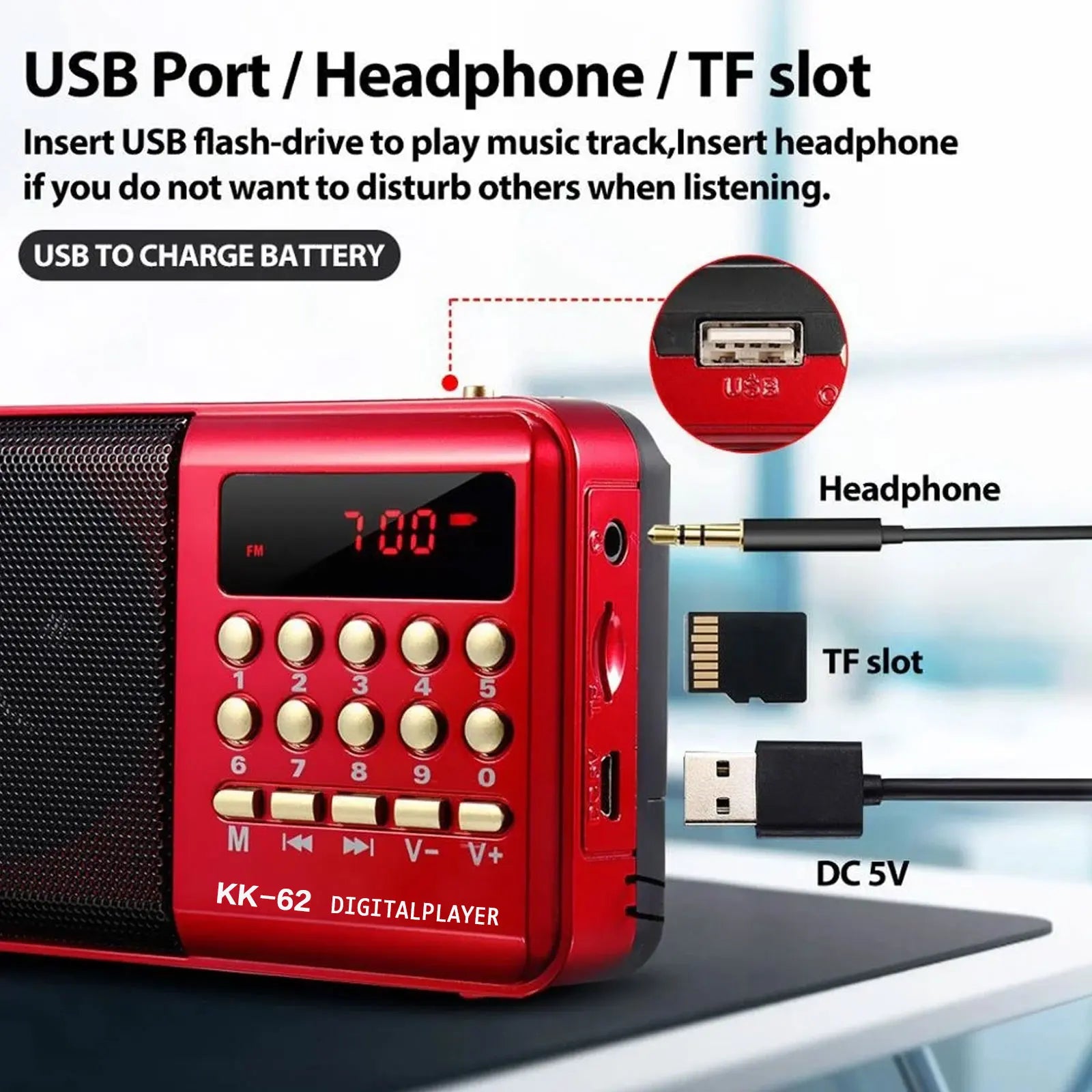Mini Portable Rechargeable Digital FM Radio & MP3 Player-2